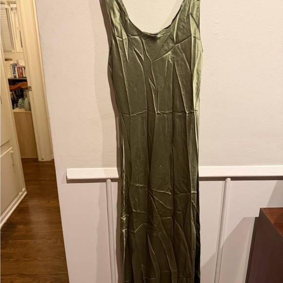 Reformation Olive Green Satin Midi Slip Dress - Picture 5 of 10